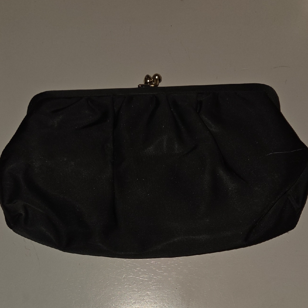 Vintage St. Thomas Black Satin Evening Clutch